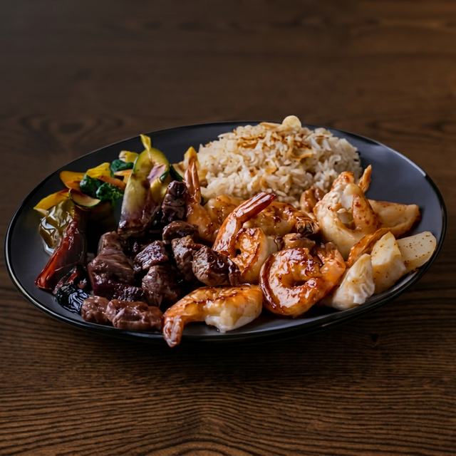 Hibachi Chicken, Steak & Shrimp.