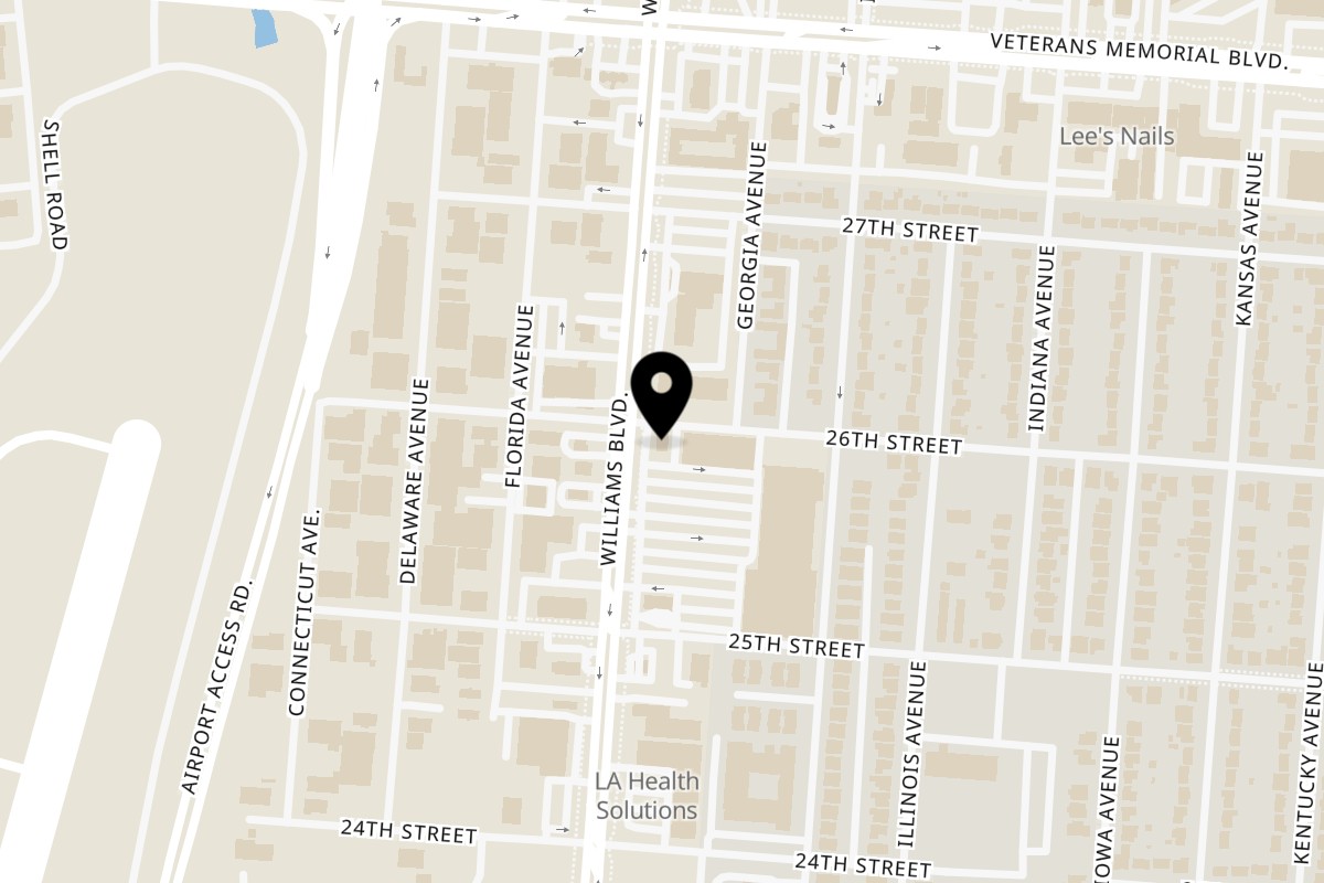Map showing the location of Hangout Express on 2560 Williams Blvd in Kenner